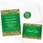 Gold Glitter Green Ombre Monogram 21ste verjaardag Kaart