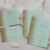 Gold Glitter Mint Green Wedding Thank You Kaart