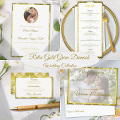 Retro Goud Groen Damast Bruiloft Papieren Bordje