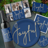 Goud JOYFUL op Blauwe Kerstmis Ronde Sticker