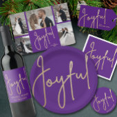 Elegante JOYFUL Multi Foto Paarse Kerst Feestdagenkaart