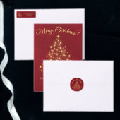 Gold kerstboom Crimson Red Return-adres Etiket (Personaliseer de collectie van deze zelfstandige maker.)
