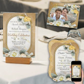 Gouden Mandala achtergrond met witte rozen RSVP Kaartje