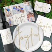 Goud JOYFUL op Witte Kerstmis Ronde Sticker
