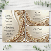 Elegant gouden sierlijk bloem bruiloftsprogramma programmakaart (Personaliseer de collectie van deze zelfstandige maker.)
