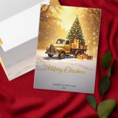 Gold Truck Christmas Tree Holiday Party Invitation Kaart (Personaliseer de collectie van deze zelfstandige maker.)