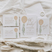 Goud Waterverf Ballon Eucalyptus Baby shower Bedankkaart