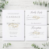 Gouden trouwringen op witte bruiloft Details Informatiekaartje (Personaliseer de collectie van deze zelfstandige maker.)