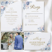 Golden Bloom: Blue & White Floral Wedding  Programmakaart