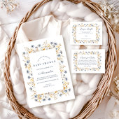 Golden Blue Wildflower Baby Shower Kaart