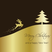 Gouden kerstboom met rendier papieren bordje
