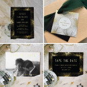 Modern deco Black Wedding Save the Date Gold Foil Folie Uitnodiging Briefkaart