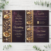 Gouden Bloemornament met Parels Save The Date (Personaliseer de collectie van deze zelfstandige maker.)