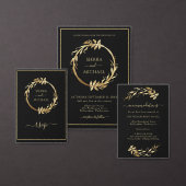 Elegant Chic Black Gold Foliage Weduwen Ontvangen Menu (Personaliseer de collectie van deze zelfstandige maker.)