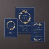 Elegant Navy Blue Golden Foliage Save the Date Kaart (Personaliseer de collectie van deze zelfstandige maker.)