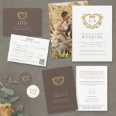 Oud gouden hart monogram bruiloft gast informatie