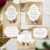 Gold Crest Kerstmis Bloemen Huwelijk Monogram Etiket