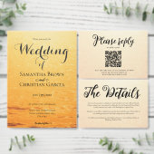 Gouden sinaasappel zomer zee golven bruiloft kaart (Personaliseer de collectie van deze zelfstandige maker.)