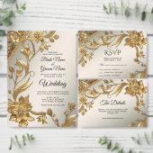 Trouwe Uitnodiging met Gouden Golfblad Bloemen (Personaliseer de collectie van deze zelfstandige maker.)