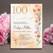 Floral 100th Birthday – Golden Wildflowers Design Kaart
