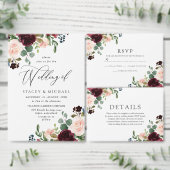 Marsala Bourgondië Rode Wijn Blush Bloemig Bruilof Kaart (Personaliseer de collectie van deze zelfstandige maker.)