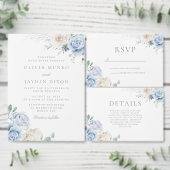 Prachtige botanische witte en blauwe bloemen bruil kaart (Personaliseer de collectie van deze zelfstandige maker.)