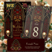 Gotische boog met schedels. RSVP kaartje