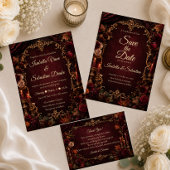Gotische herfst romantische bruiloft save the date