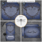Gothic Zwart & Blauw Filigraan Hart Bruiloft Bedankkaart