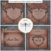 Gotische Zwart & Roest Filigraan Hart Bruiloft Kaart