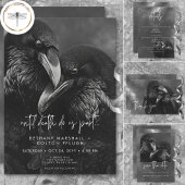 Gothic Zwart & Wit Raven Omhelzen Bruiloft Diner RSVP Kaartje