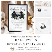 Gothic Floral Skull Halloween Uitnodiging
