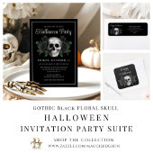 Elegant Gothic Black Floral Skull Halloween Etiket