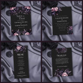 Gothic Black Floral Wedding Menu Card