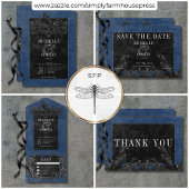 Gothic Zwart Boog & Zwart Rozen Blauw Geen Diner All In One Uitnodiging