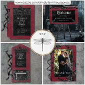 Gotische zwarte boog & zwarte Rozen Wine Three Din All In One Uitnodiging