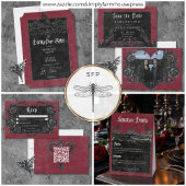 Gothic Black Raven & Rozen Wijndiner RSVP Kaartje