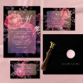 Zwart Gotisch Bloemen Roos Overlay Bruiloft Kaart