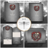 Gothic Dark Skeletons & Roos Hart Bruiloft Save The Date