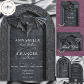 Gotische Halloween Black Bat & Arch Wedding Kaart