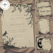 Gothic Raven Boom Engraving Zwart Tan Bruiloft Save The Date