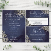 Gothic Zwart Rozen Bloemen Goud Script Bruiloft All In One Uitnodiging (Personaliseer de collectie van deze zelfstandige maker.)