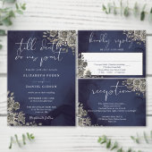 Midnight Blue Gothic Bloemen bruiloft programma Handwaaier (Personaliseer de collectie van deze zelfstandige maker.)