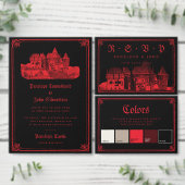 Gothic Vampire Castle Black Red Wedding Vierkante Sticker (Personaliseer de collectie van deze zelfstandige maker.)