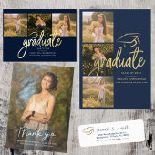 Modern Navy Blue Gold Faux Folie Geometrisch Informatiekaartje