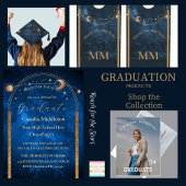 Afstuderen Elegant Crest Eenvoudig Blauw Celebrati Kaart