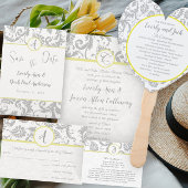 Licht grijs en geel Iris Damask Wedding Uitnodigin Kaart