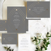 Gold Diamond Gray Geometric Deco Gatsby Wedding Wijn Etiket