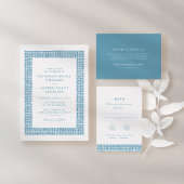 Grieks blauw tegel lijst eenvoudige bruiloft recep informatiekaartje