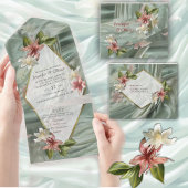 Groen, Crème, Zijden Drapes & Rozeachtige Bloemen Stropdas